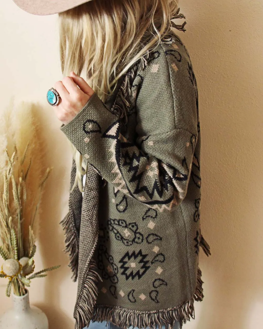 Paisley Blanket Sweater in Sage