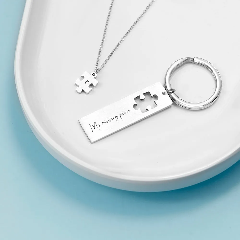 Personalised Perfect Fit Puzzle Piece Necklace & Keyring Set