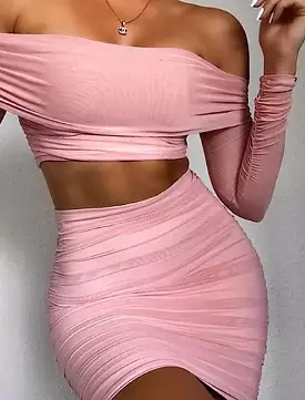 Pink Mesh Bandage Two Piece Set