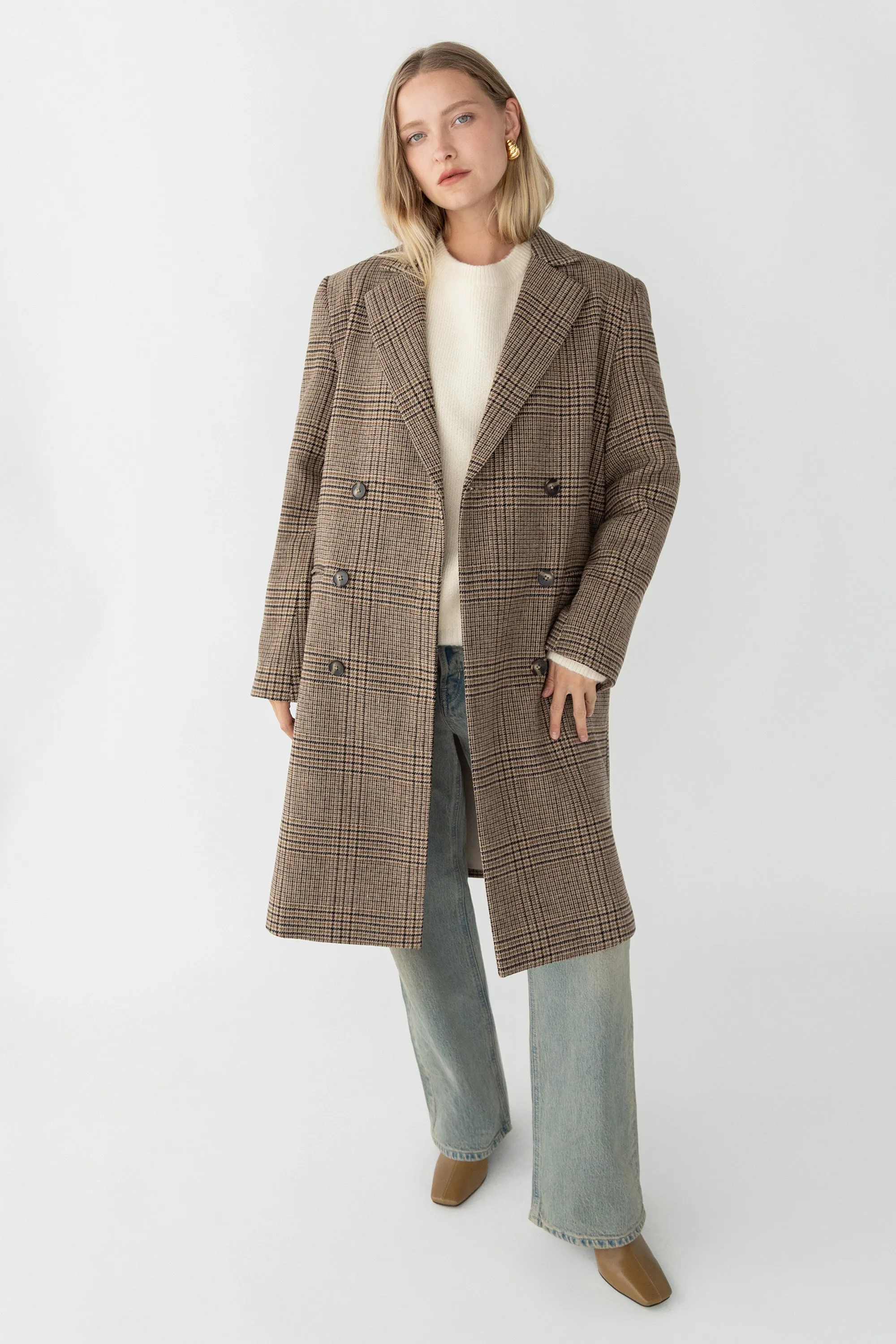 PLAID WOOL BLEND DOUBLE-BREASTED COAT