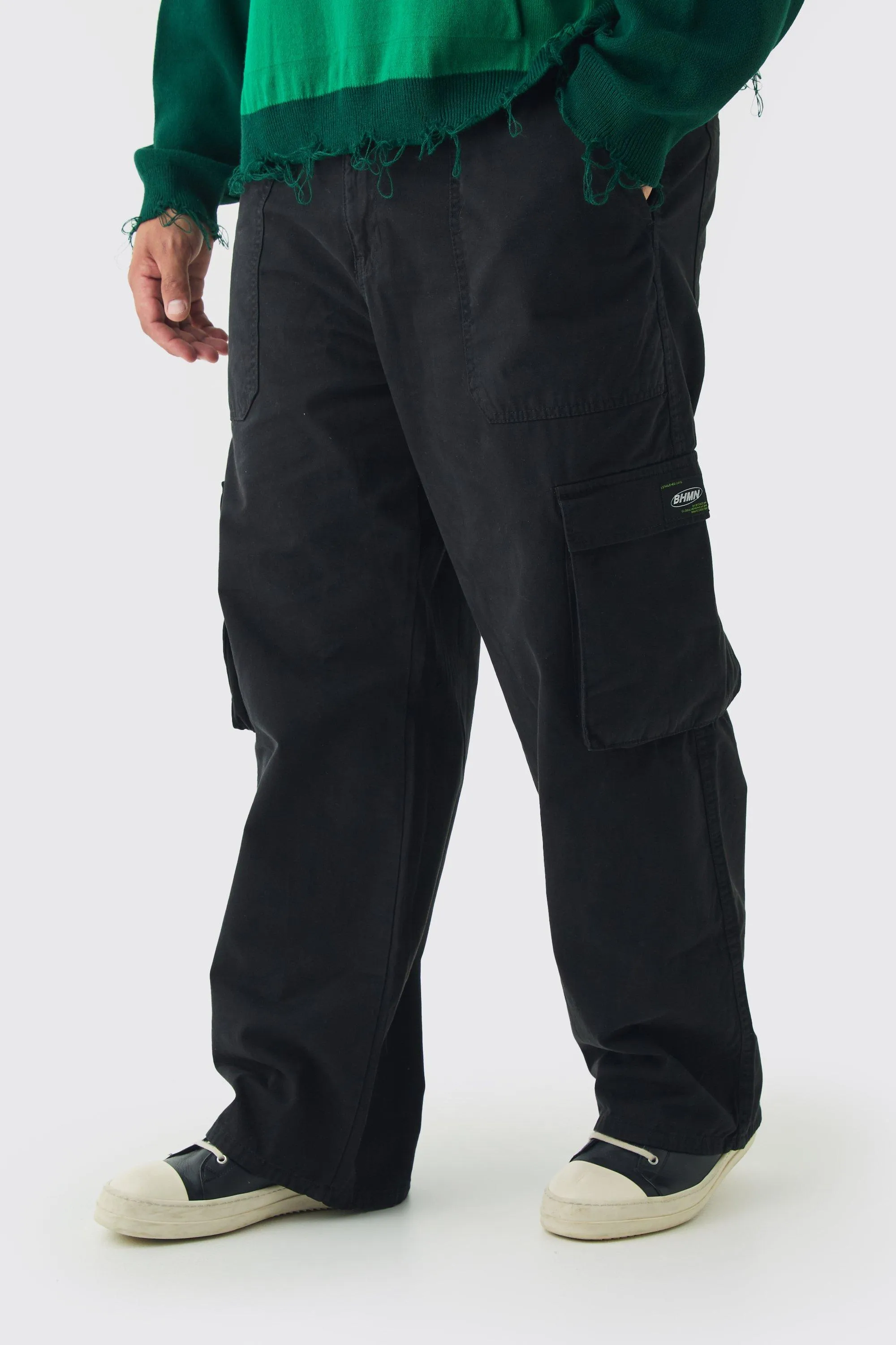 Plus Fixed Waist Branded Relaxed Fit Cargo Trousers