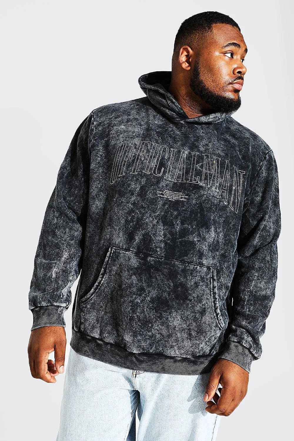 Plus Official Acid Wash Rhinestone Hoodie