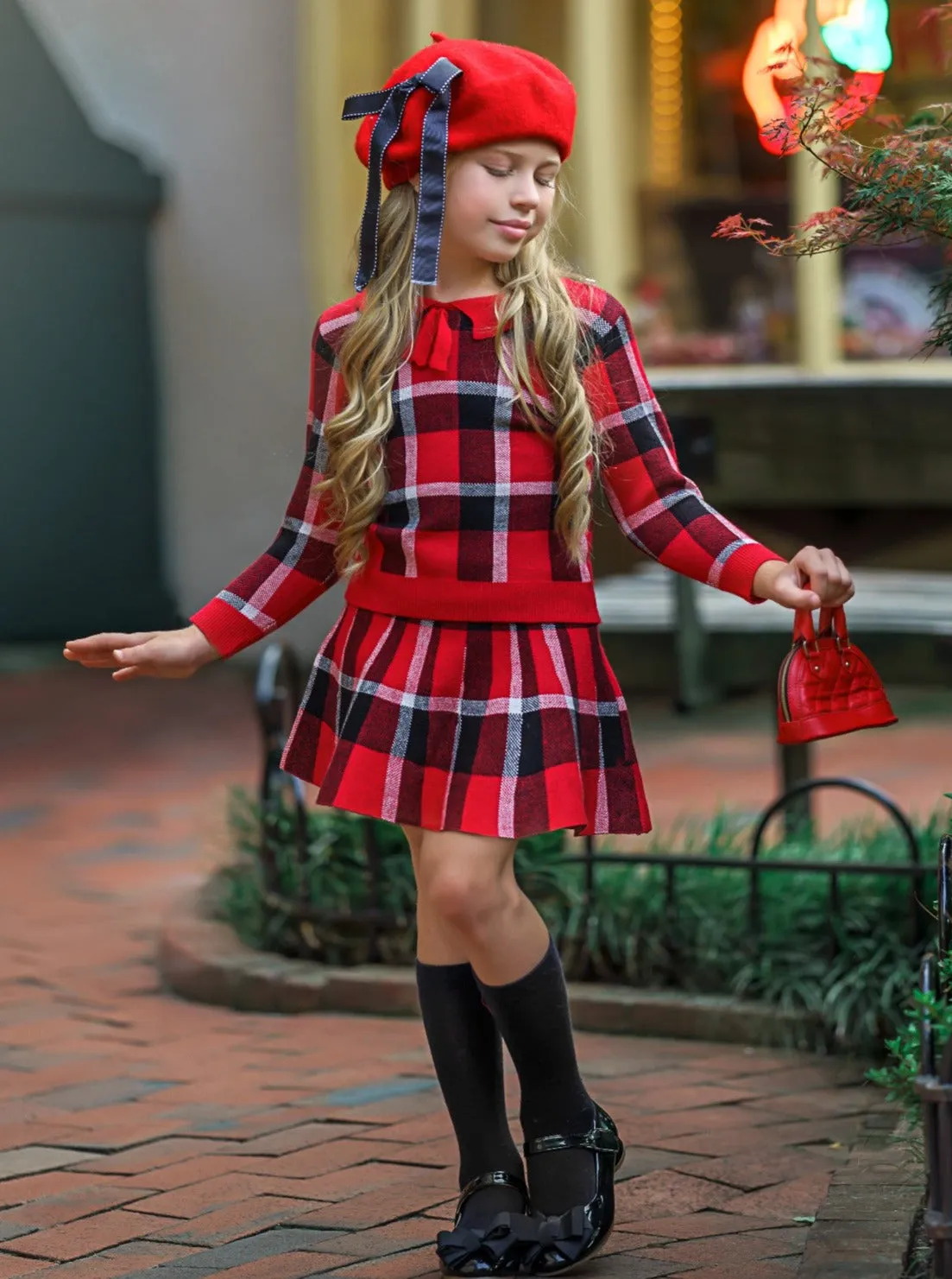 Preppy Princess Plaid Sweater and Skirt Set