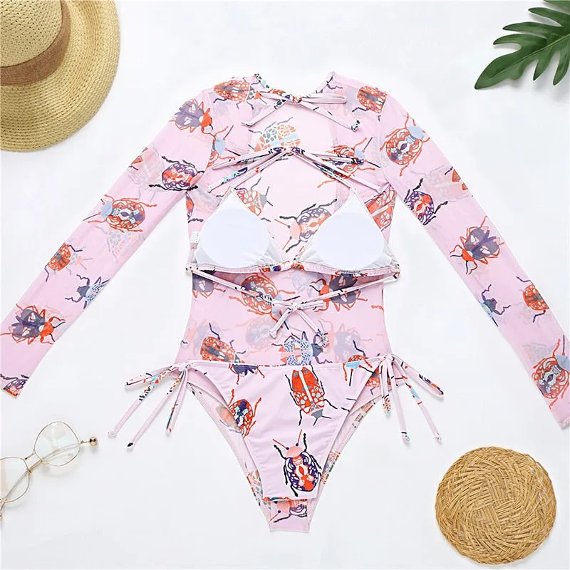 Printed 3 Piece Sexy Wirefree Padded Bra Low Waist Bottom Mini Bikini Set