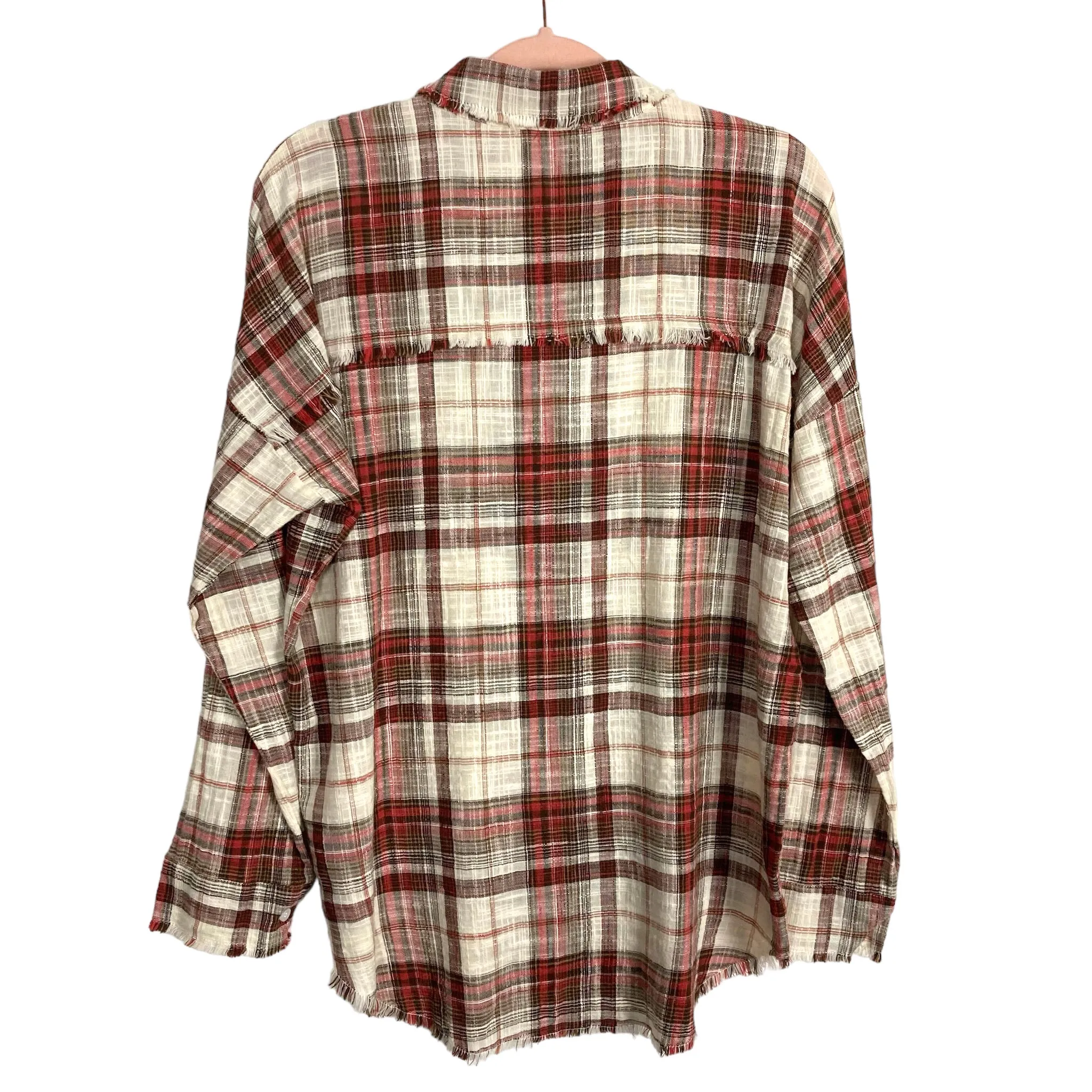 P.S.Kate Plaid Button Up Raw Hem Top- Size S