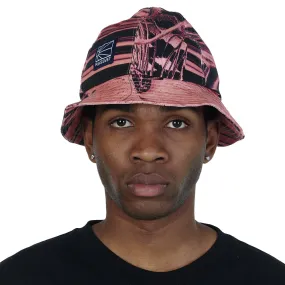 RASSVET FLOWER PRINT DENIM BUCKET HAT WOVEN // PINK