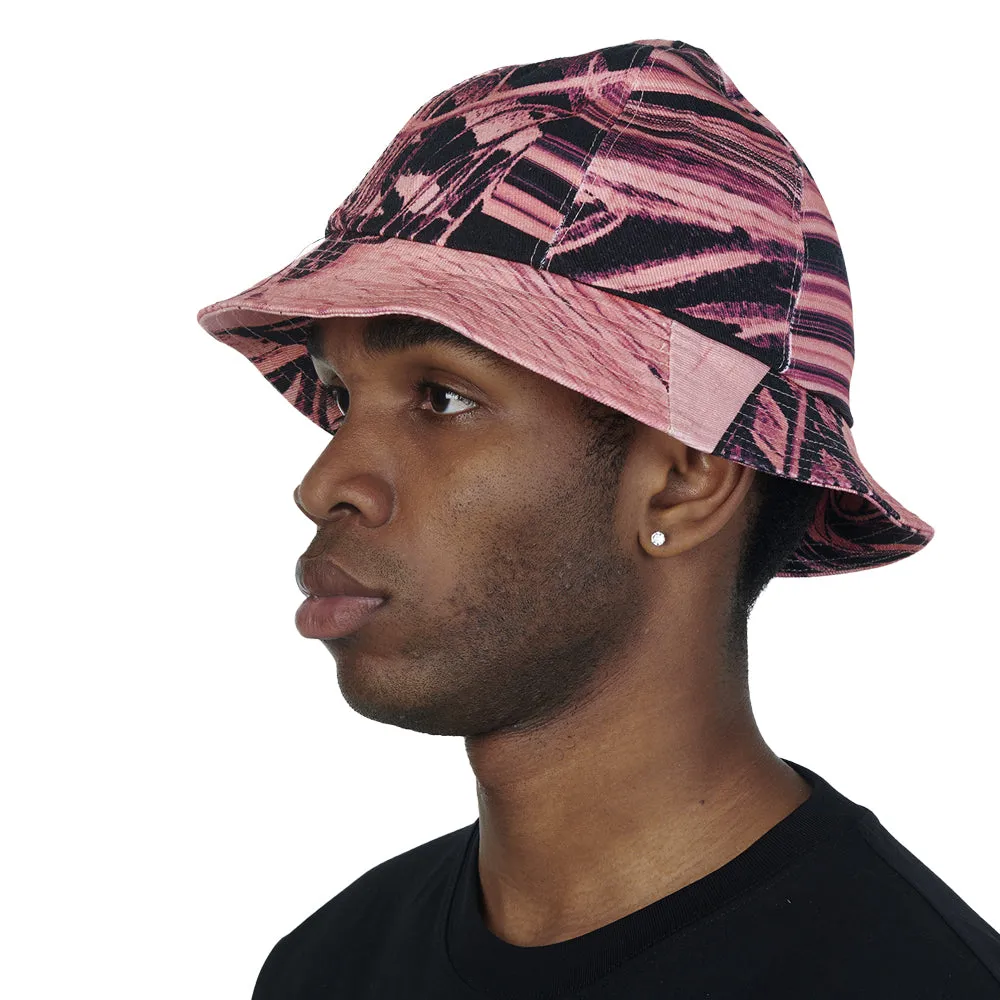 RASSVET FLOWER PRINT DENIM BUCKET HAT WOVEN // PINK