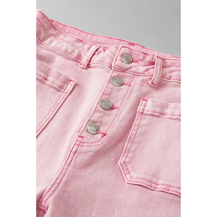 Raw Hem Button-Fly Jeans with Pockets