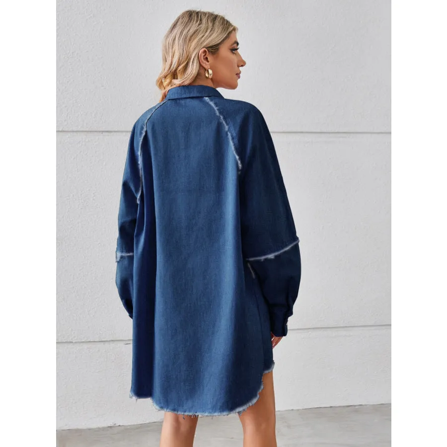 Raw Hem Button Up Denim Dress