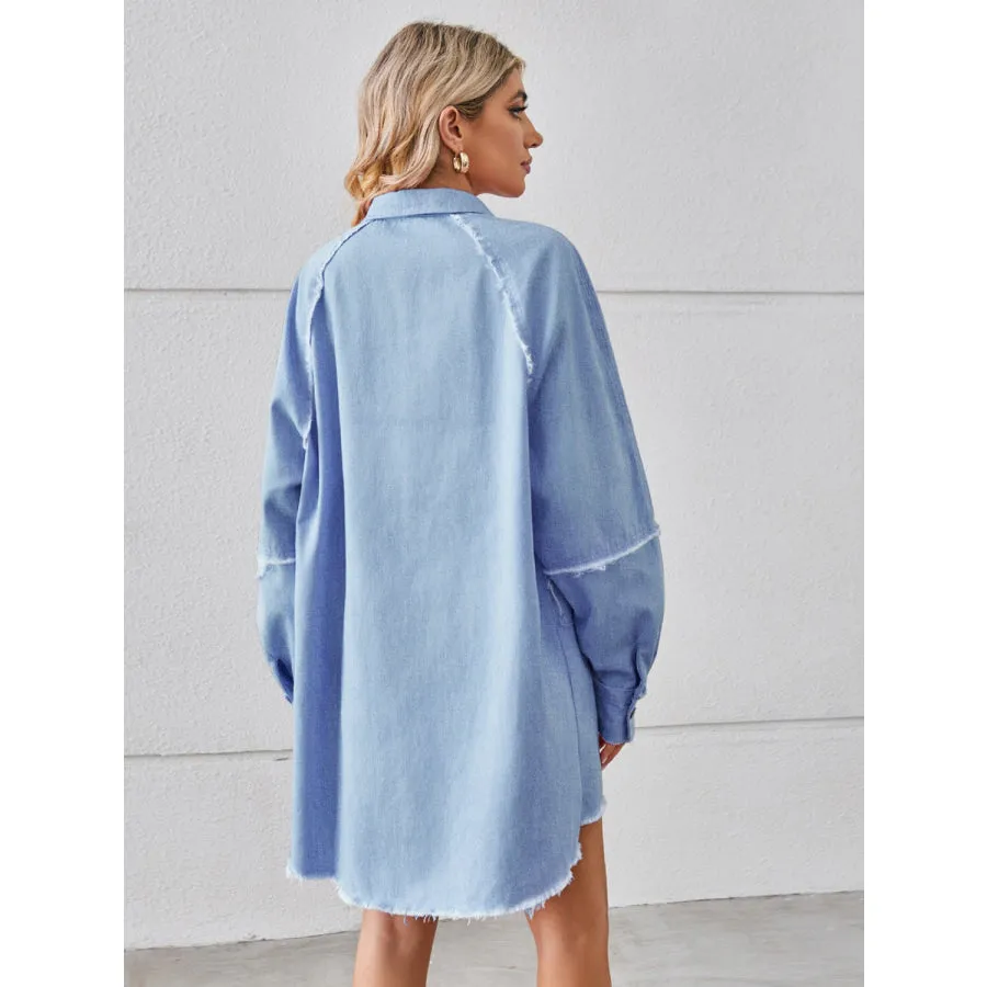 Raw Hem Button Up Denim Dress