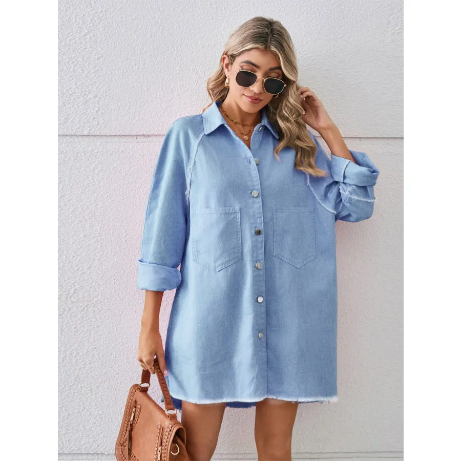 Raw Hem Button Up Denim Dress