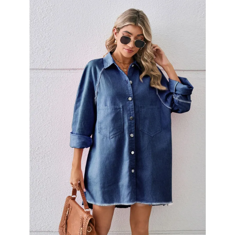 Raw Hem Button Up Denim Dress