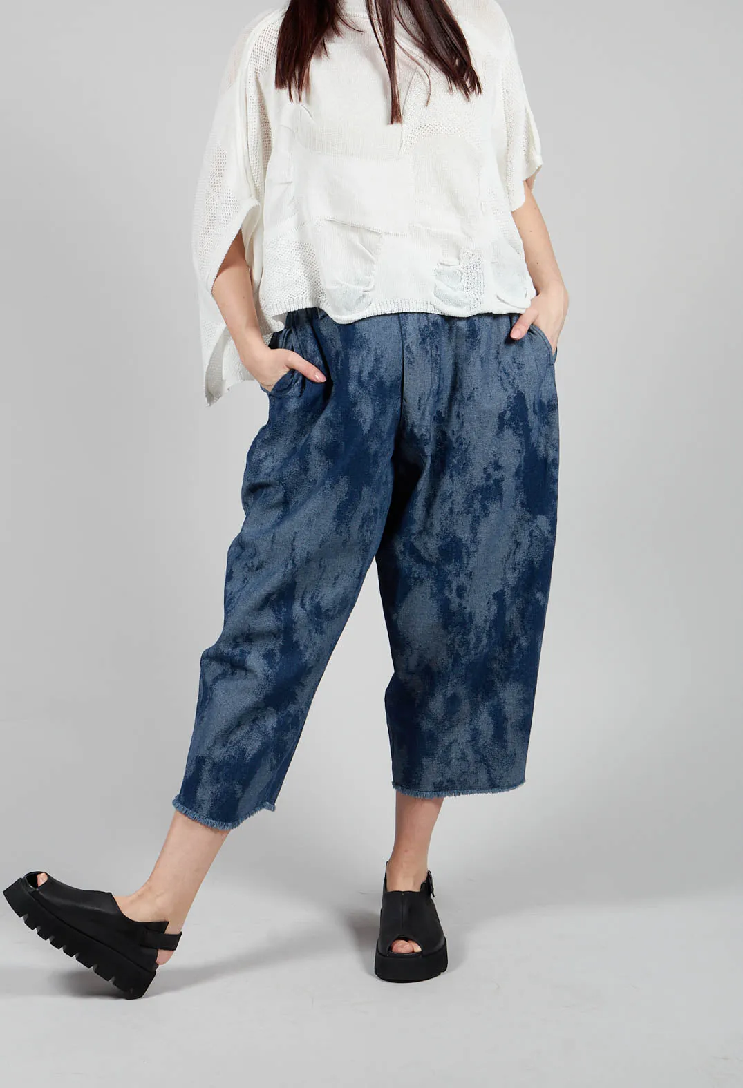 Raw Hem Denim Trouser in Blue