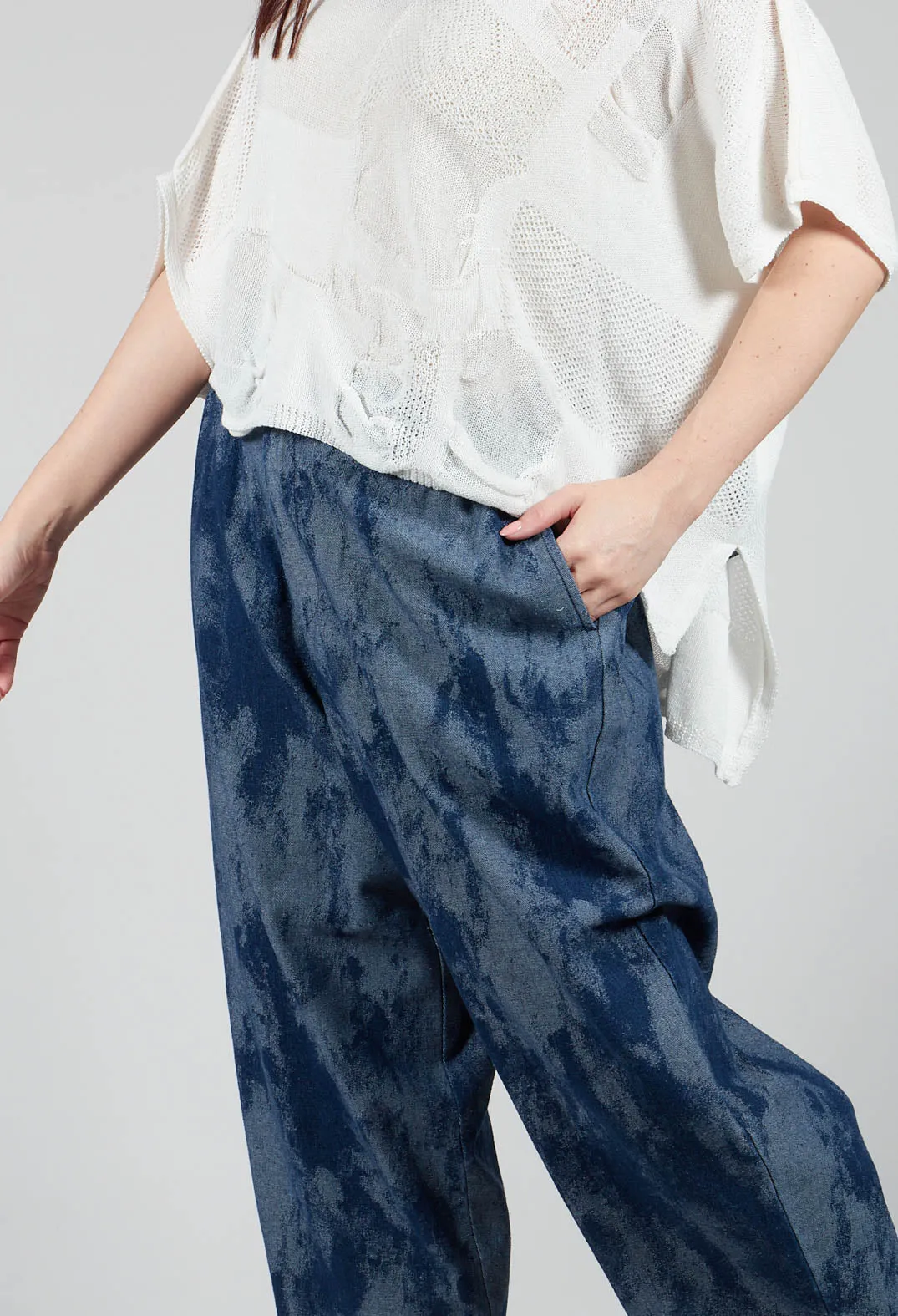 Raw Hem Denim Trouser in Blue