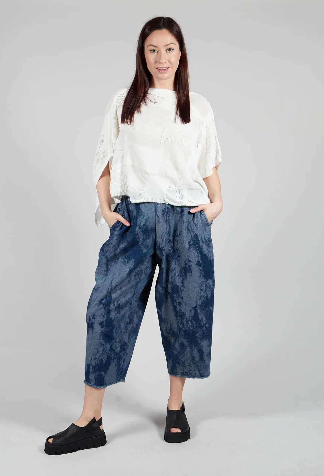 Raw Hem Denim Trouser in Blue