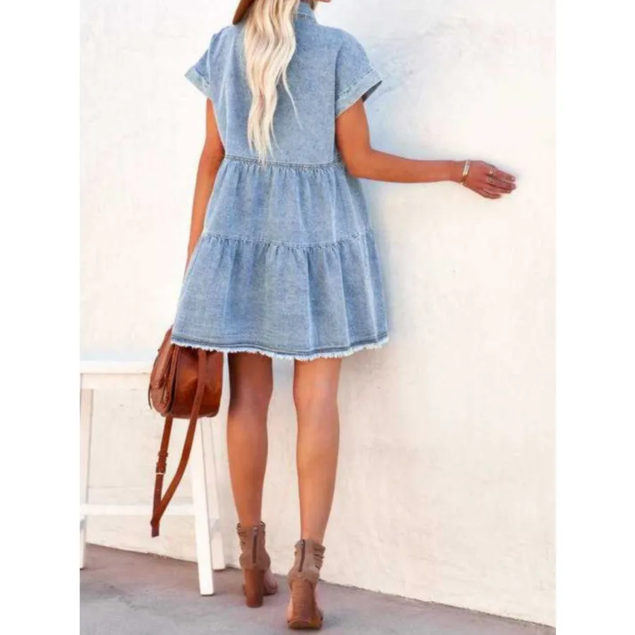 Raw Hem Short Sleeve Denim Dress