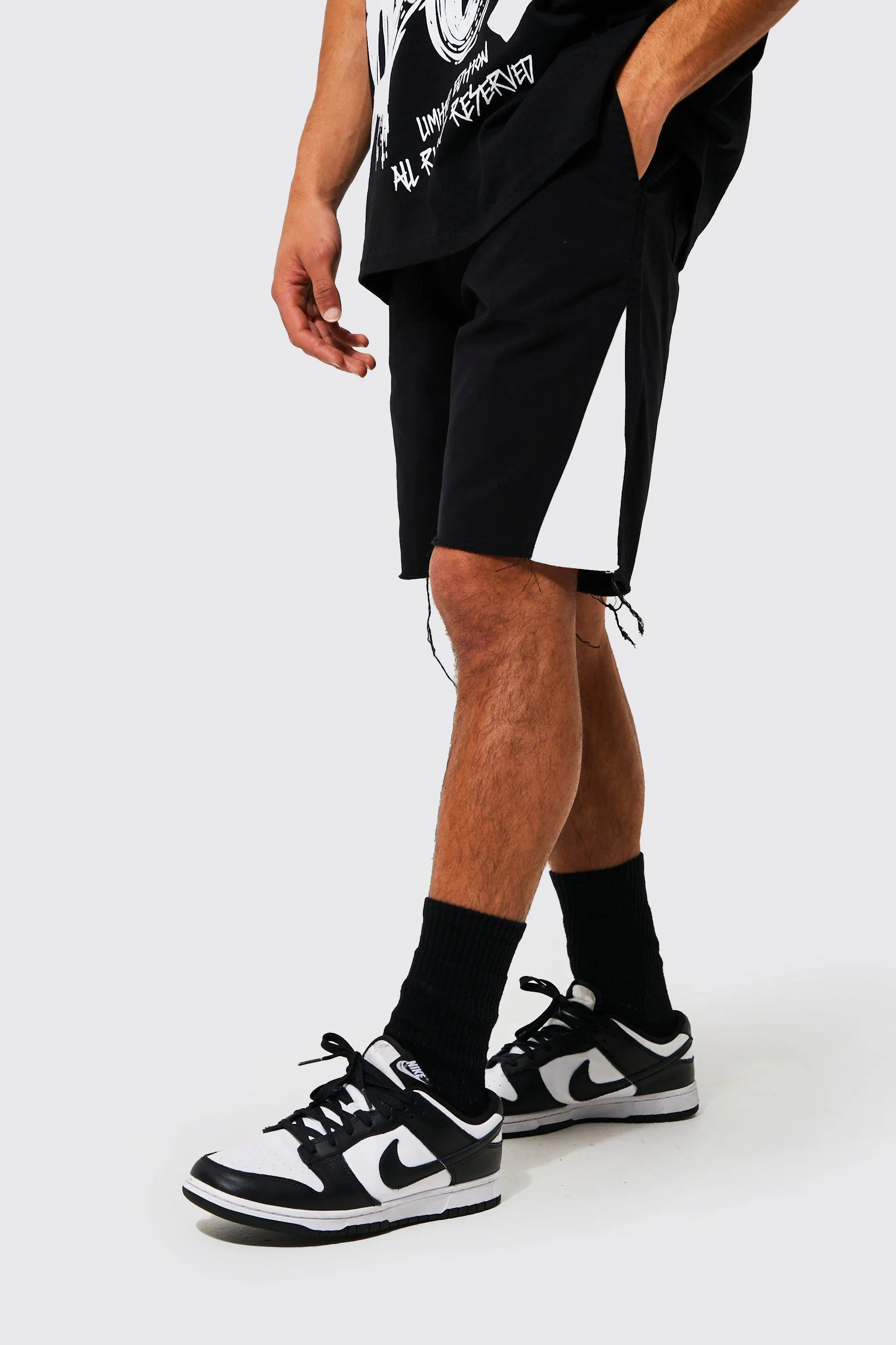 Relaxed Fit Raw Hem Panelled Shorts | boohooMAN UK