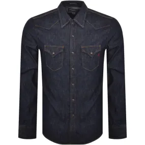 Replay Denim Look Long Sleeved Shirt Blue