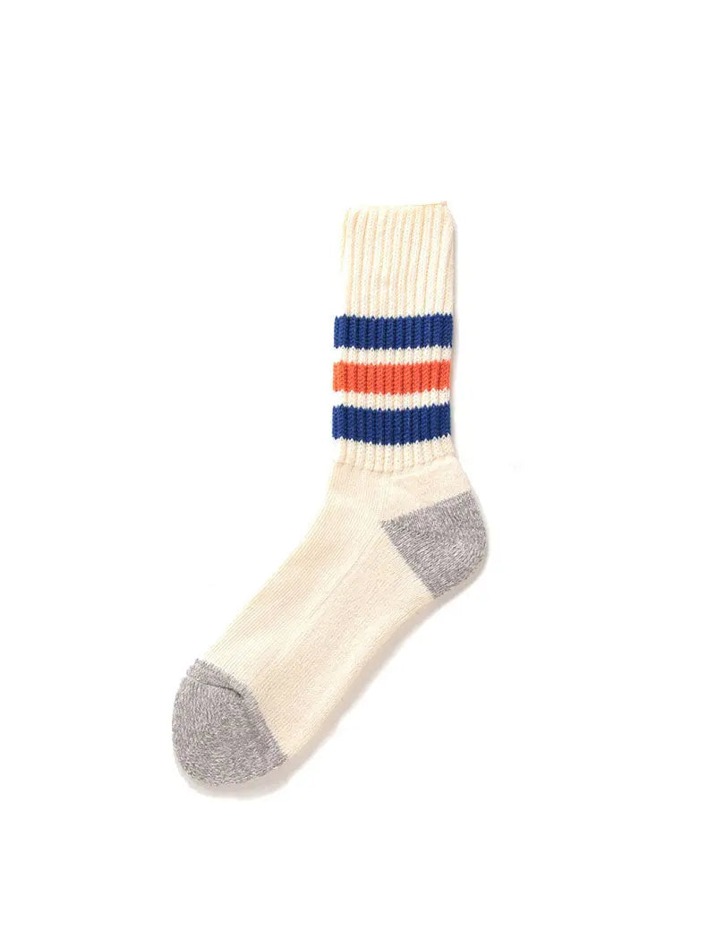 RoToTo Coarse Ribbed Oldschool Crew Socks Blue / Orange