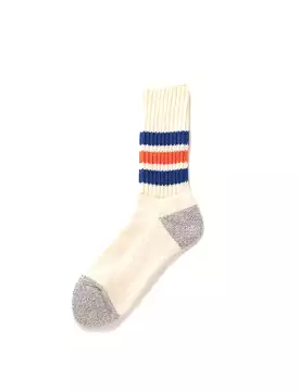 RoToTo Coarse Ribbed Oldschool Crew Socks Blue / Orange