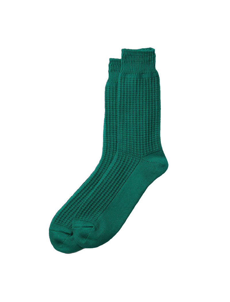 Rototo Cotton Waffle Crew Socks Sea Green