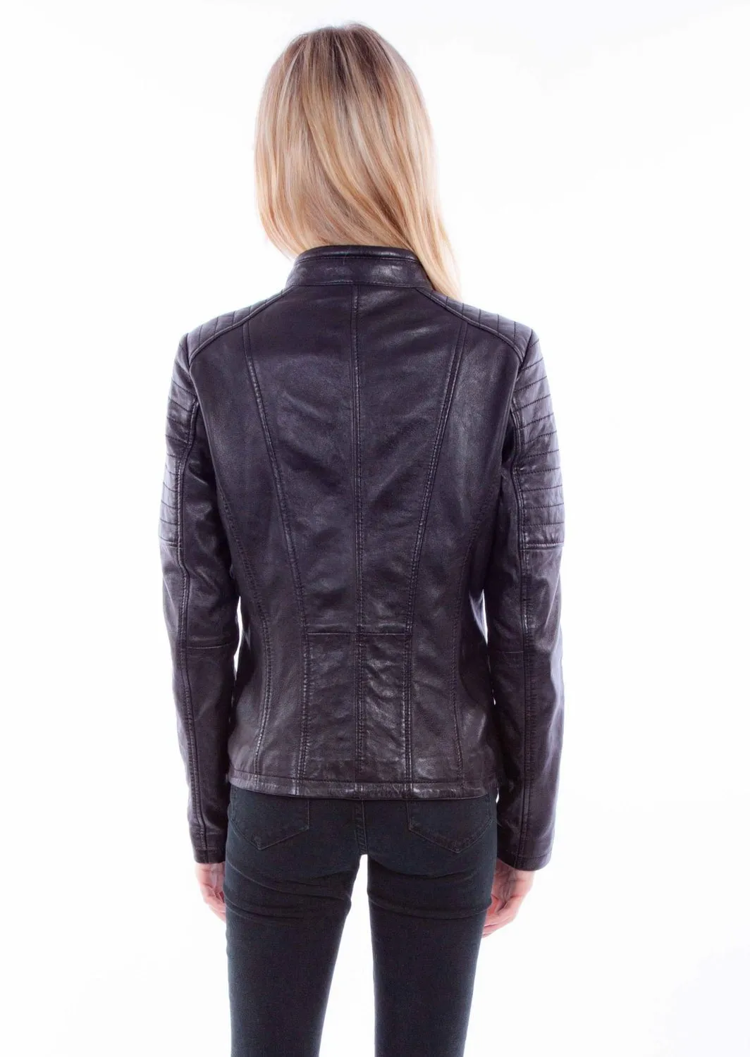 Scully Womens Zip Cafe Racer Black Lamb Leather Leather Jacket