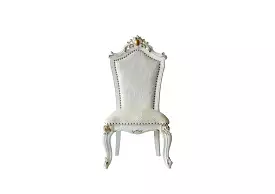 Set Of Two 27 Beige And White Faux Leather Damask Side Chair