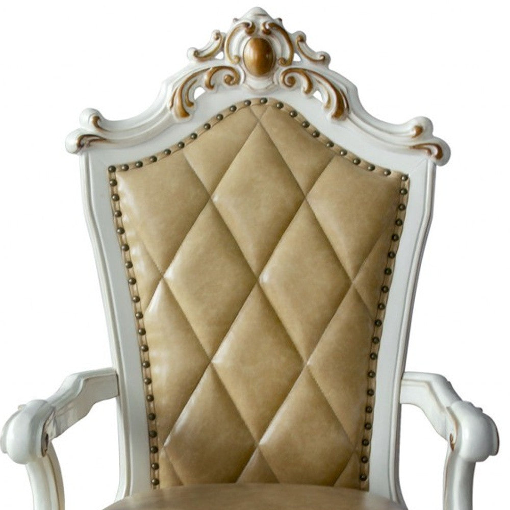 Set Of Two 27 Brown And White Faux Leather Tufted Side Chair