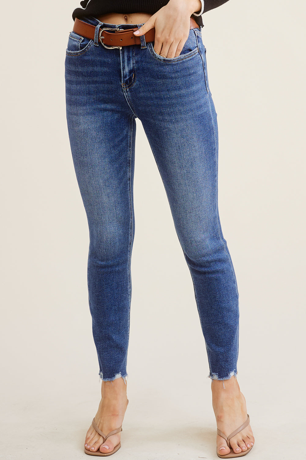 Slim Straight Raw Hem Denim