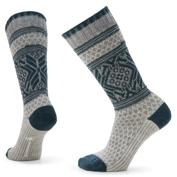 Smartwool Unisex Socks - Everyday Popcorn Snowflake Patterned Crew - Light Grey