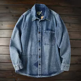 Solid and durable! Vintage washed cotton Denim Shirts