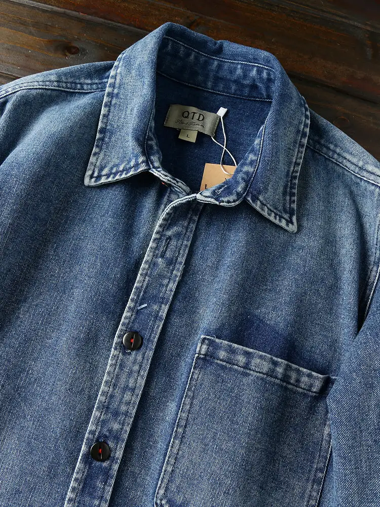 Solid and durable! Vintage washed cotton Denim Shirts