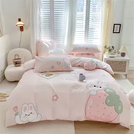 Strawberry Rabbit Four Piece Bed Set