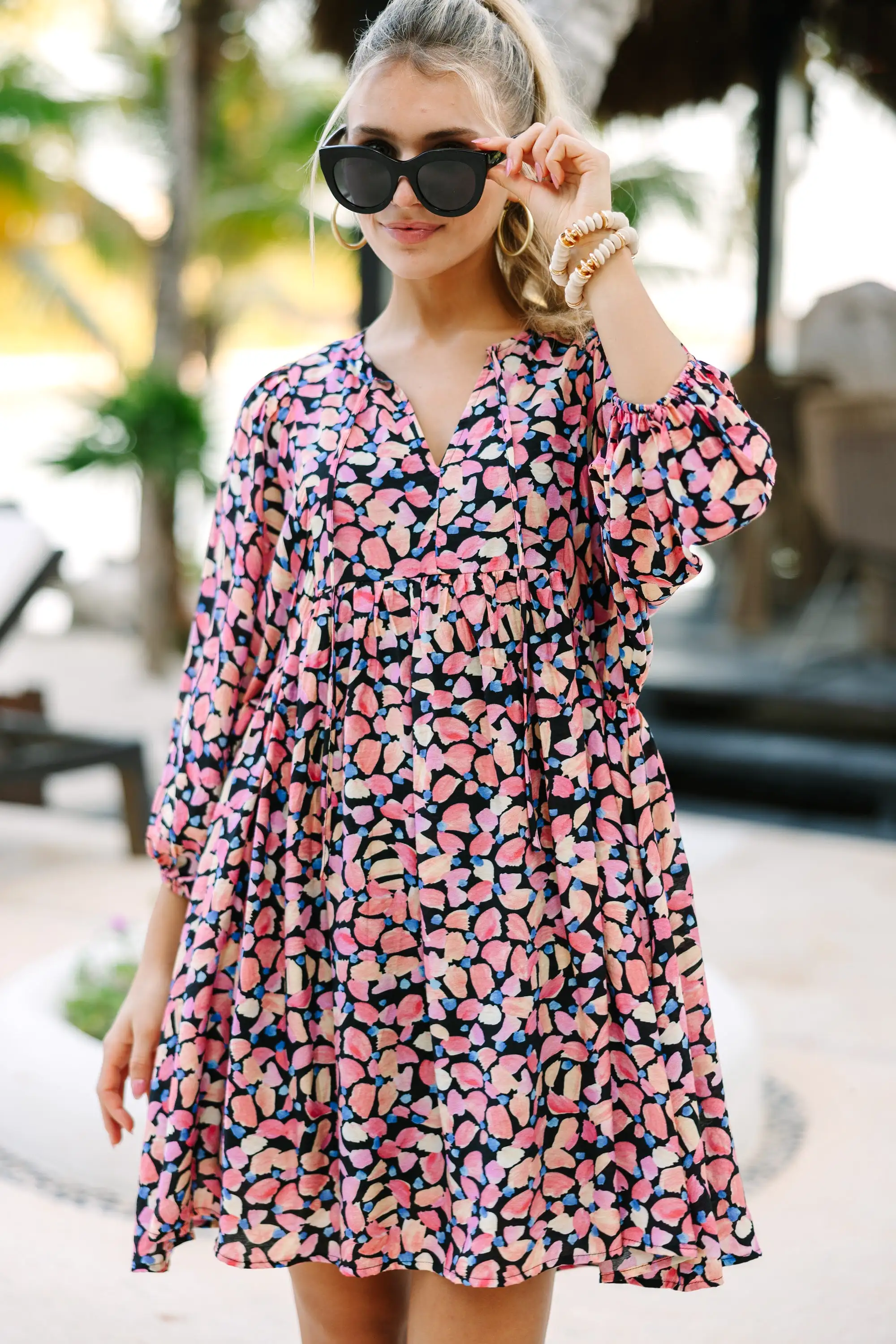 Tell It All Black Floral Babydoll Dress