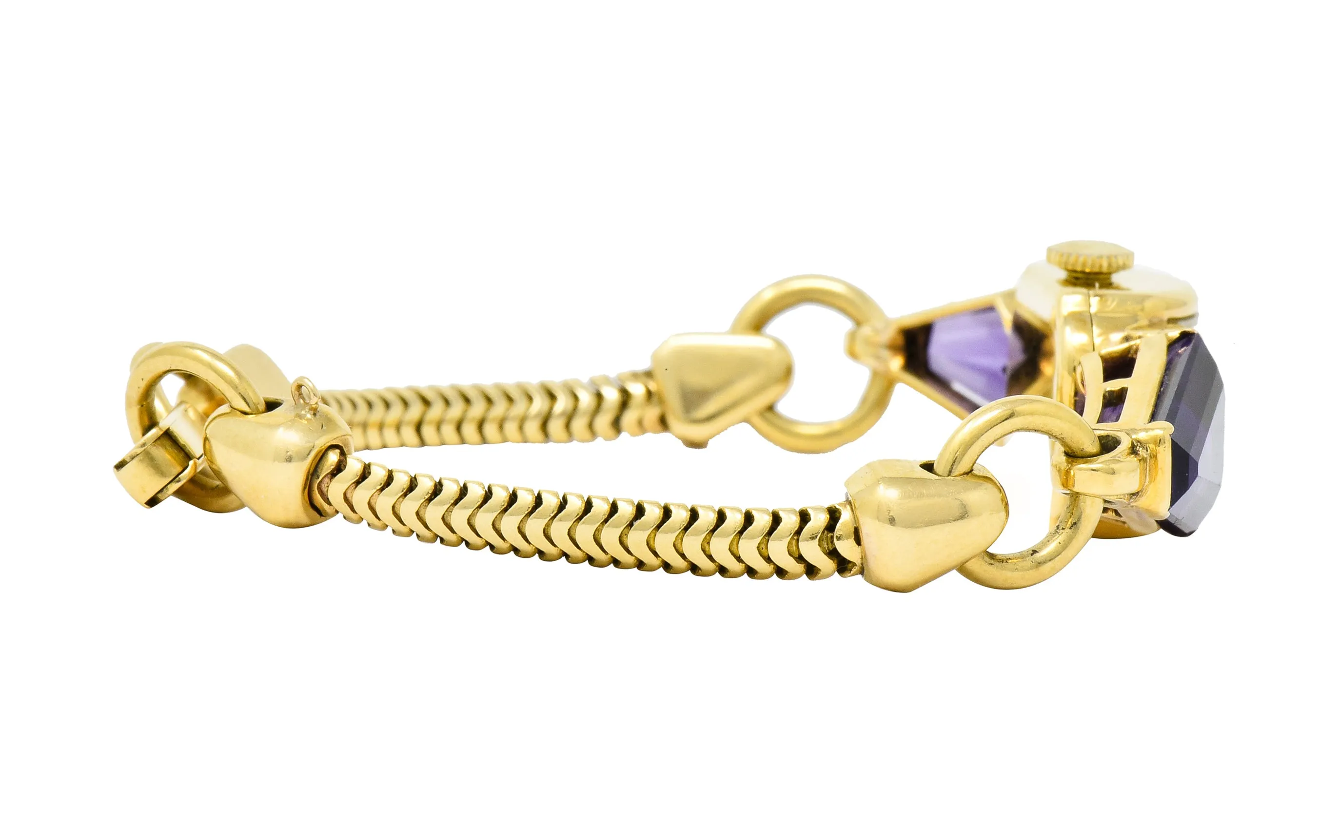 Tiffany & Co. Retro Amethyst Diamond 14 Karat Gold Watch Bracelet