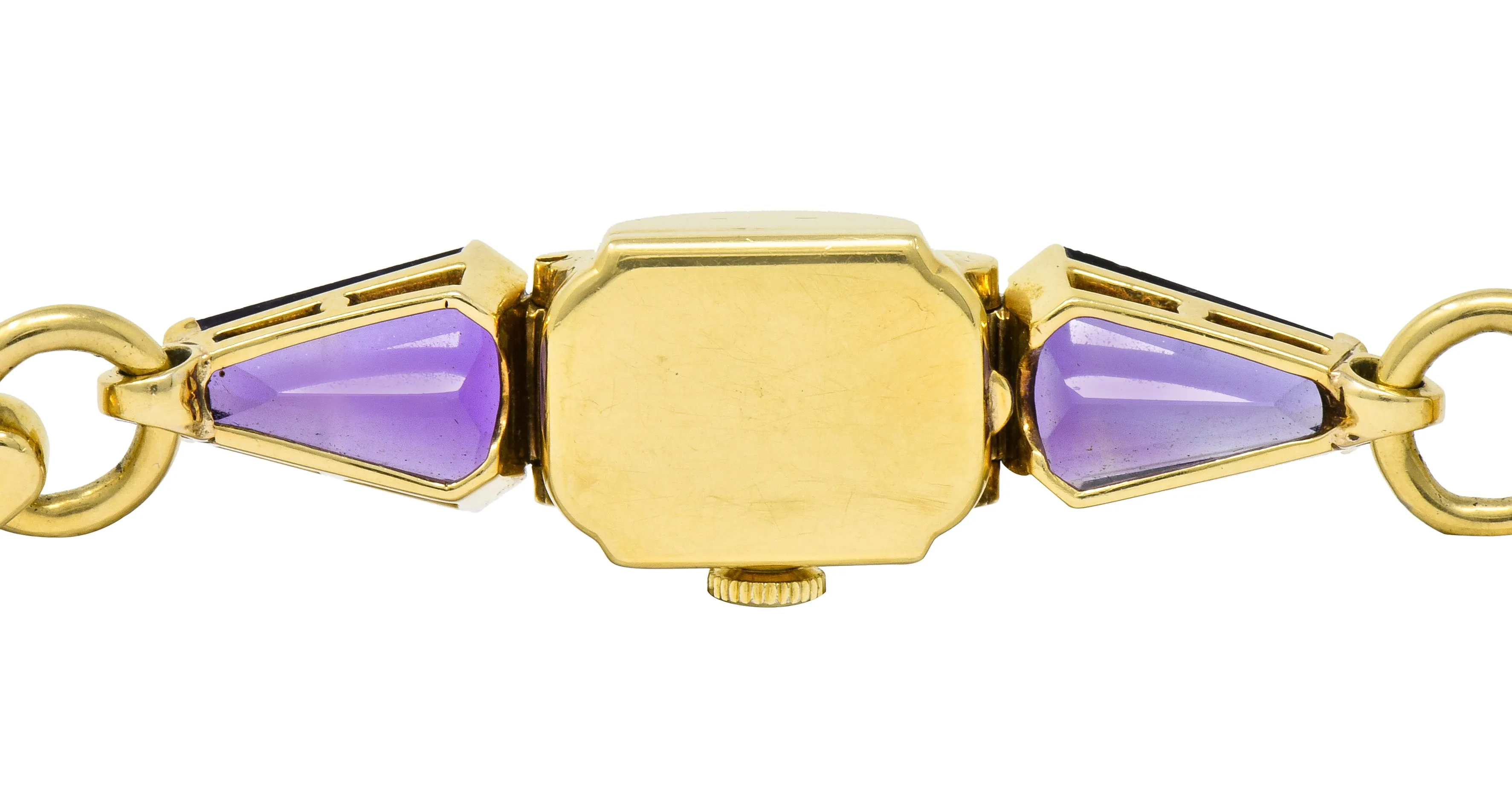 Tiffany & Co. Retro Amethyst Diamond 14 Karat Gold Watch Bracelet