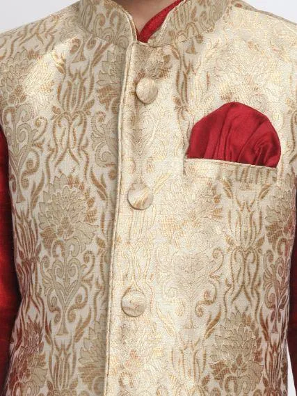 VASTRAMAY Boys Gold Cotton Silk Blend Nehru Jacket