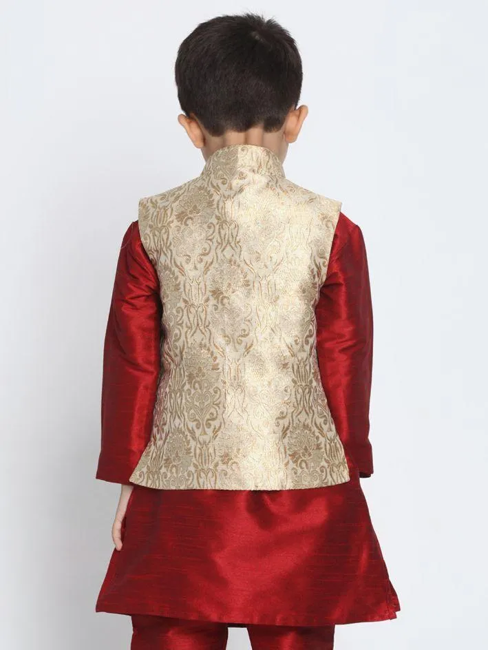 VASTRAMAY Boys Gold Cotton Silk Blend Nehru Jacket