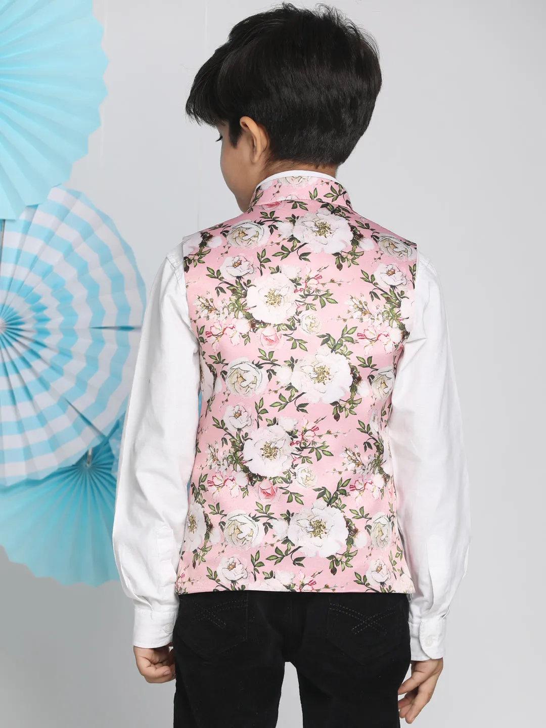 Vastramay Boys Multicolor-Base-Pink Nehru Jacket