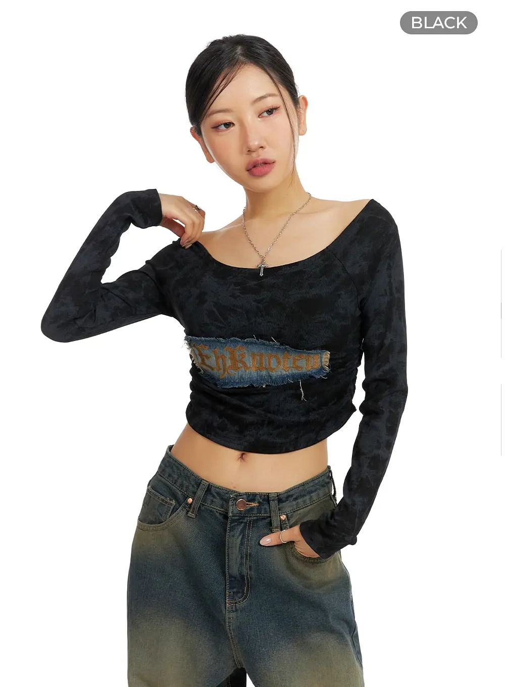 Vintage Washed Shirred Crop Top CF420