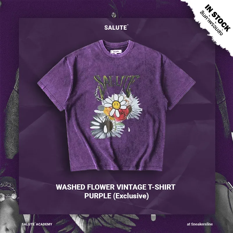 WASHED FLOWER VINTAGE T-SHIRT : PURPLE (Exclusive)