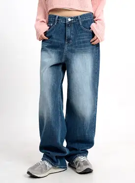 Washed Low Rise Baggy Jeans CM415