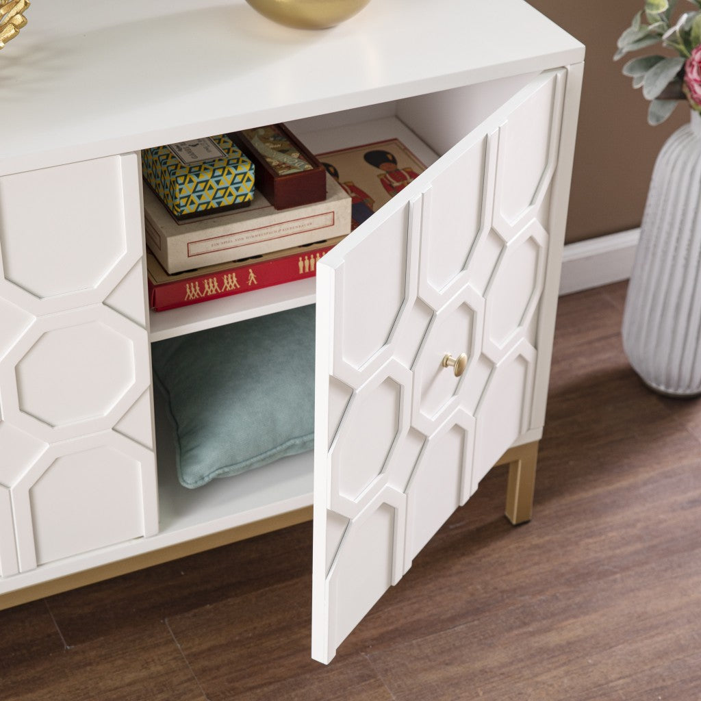 White and Gold Moroccan Dynasty Two Door Accent Cabinet