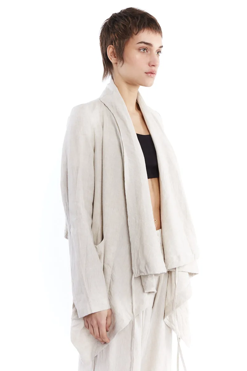 WHITE SAND DRAPED LINEN CARDIGAN