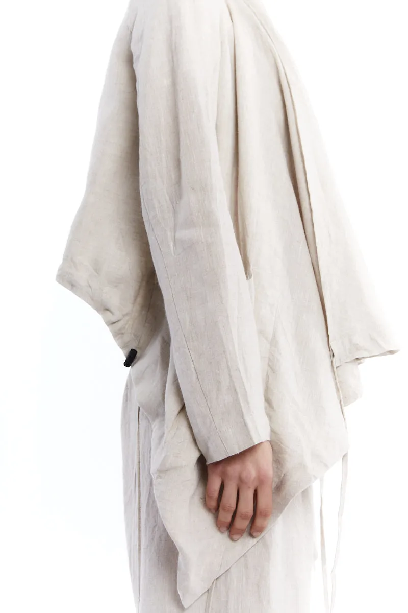 WHITE SAND DRAPED LINEN CARDIGAN