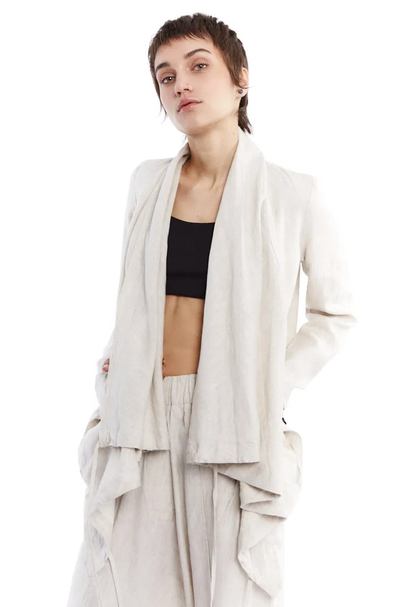 WHITE SAND DRAPED LINEN CARDIGAN