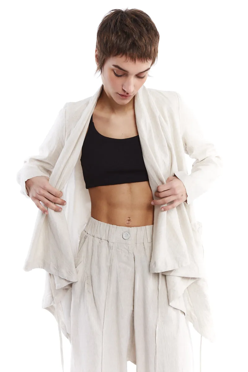 WHITE SAND DRAPED LINEN CARDIGAN