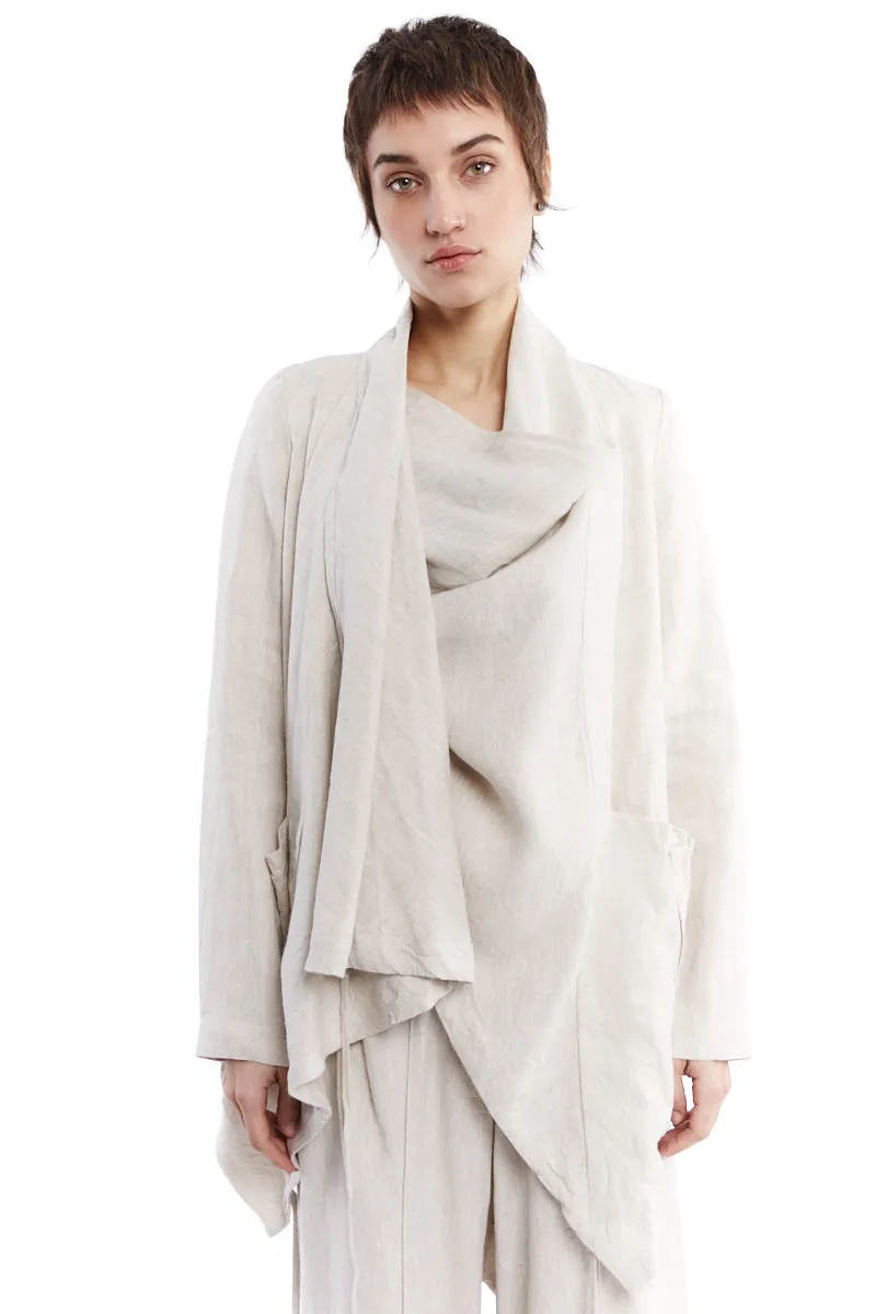 WHITE SAND DRAPED LINEN CARDIGAN