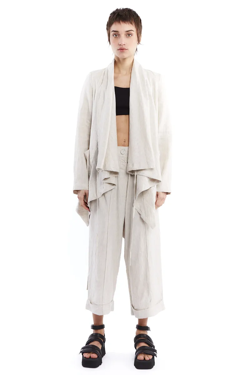 WHITE SAND DRAPED LINEN CARDIGAN