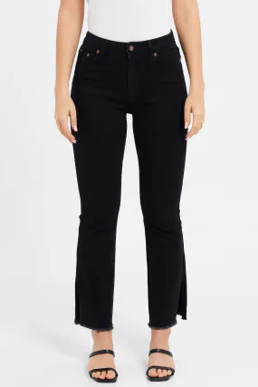 Women Black High Rise Fit Flare Jeans